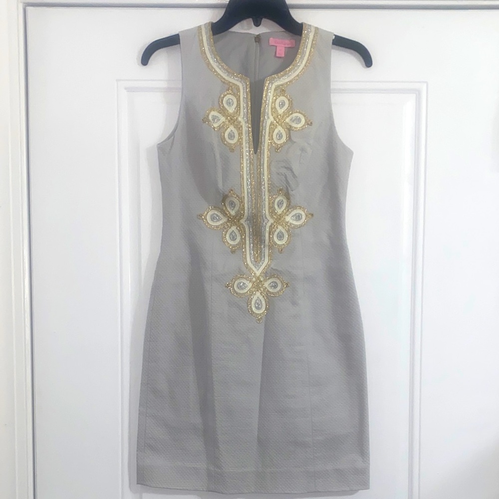 Lilly Pulitzer Gray Dress with Gold Accents